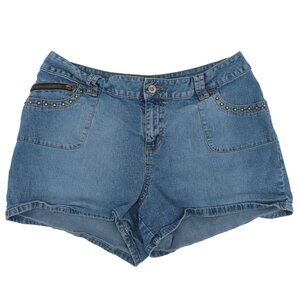 LA Blues Women Plus Size 18W Blue Denim Jean Shorts Zipper Studded Pockets